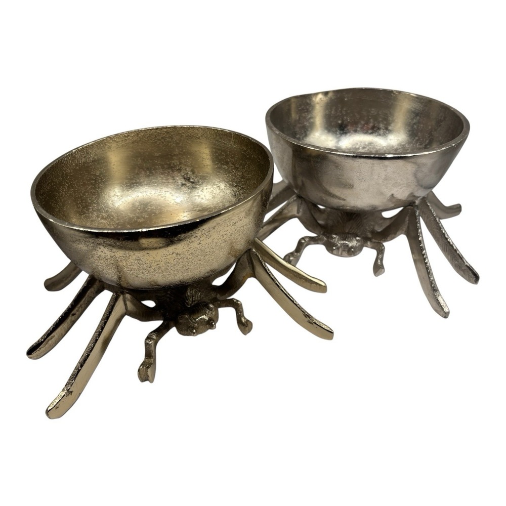 Rachel Zoe Medal Silver & Gold Spider Candy Bowl Halloween Decor Set Of 2